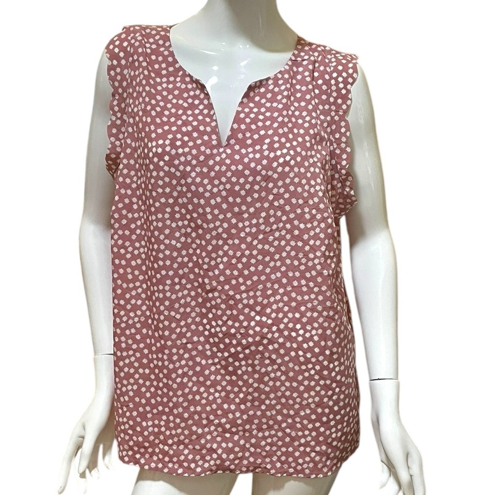 SHEIN Ditsy Floral Print Blouse Pink White Sleeveless 1X